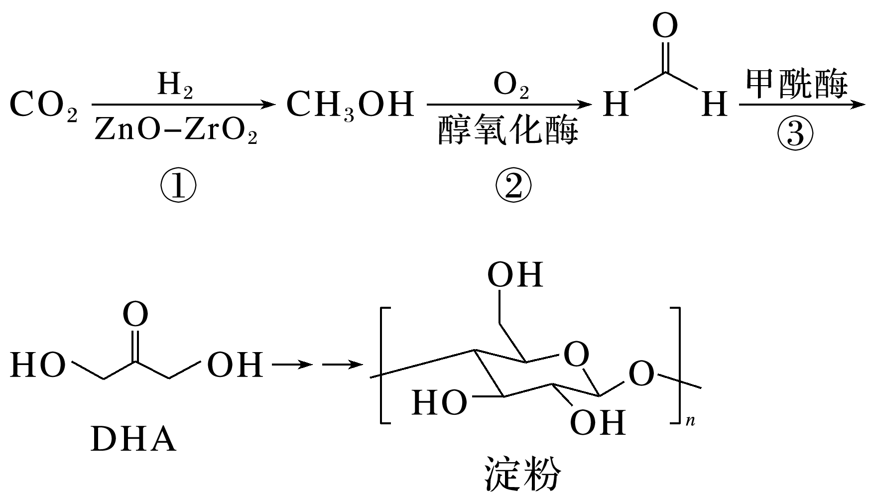 题给人工淀粉合成路线与催化剂