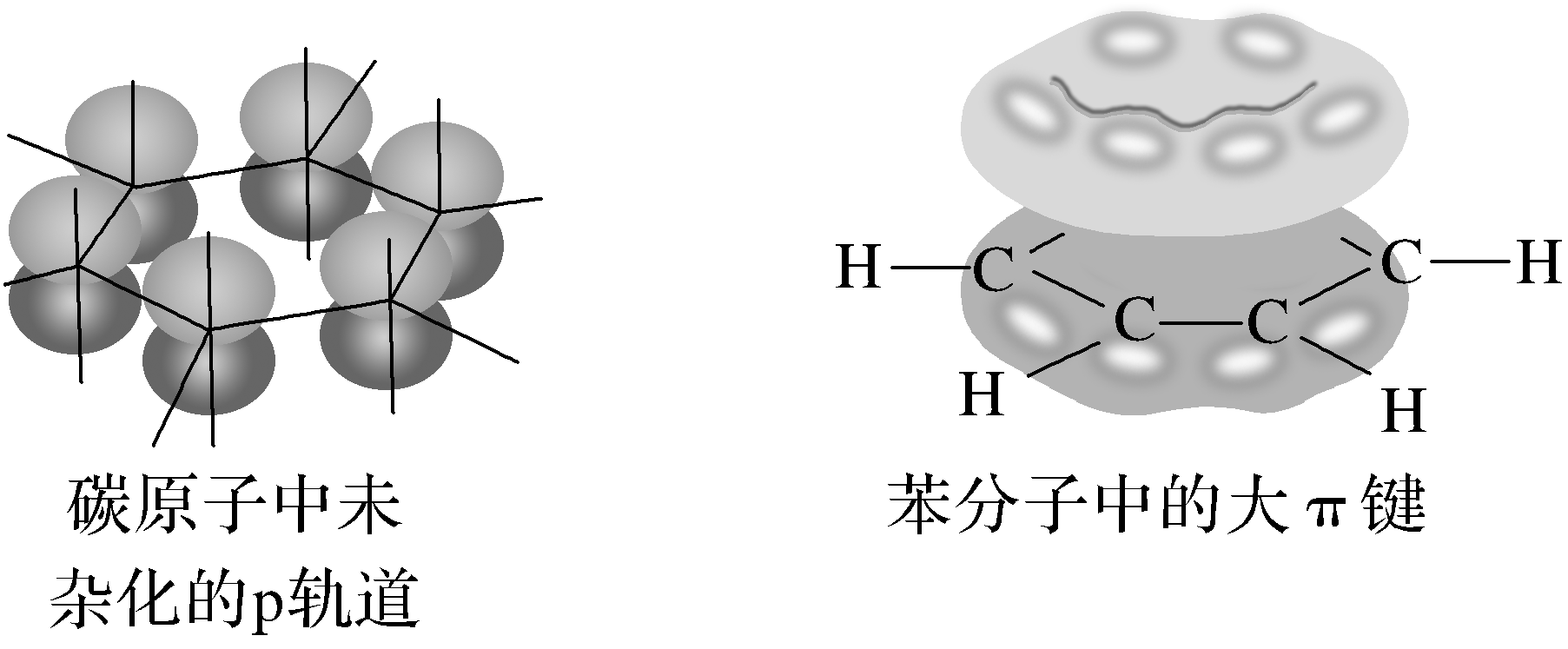 原苯未杂化p轨道与离域π体系两幅图