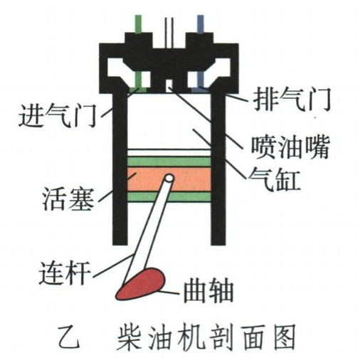 典型柴油机的喷油嘴、气门与活塞结构