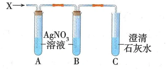依次经过两份硝酸银溶液与原石灰水的气体