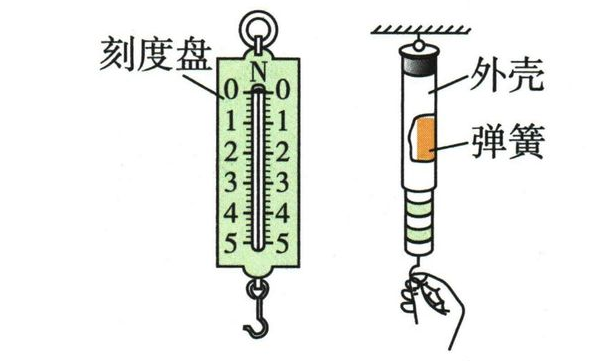 弹簧测力计的刻度、弹簧与外壳