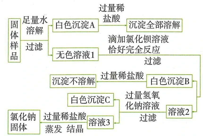 氯化钠固体样品的溶解过滤及分步检验流程