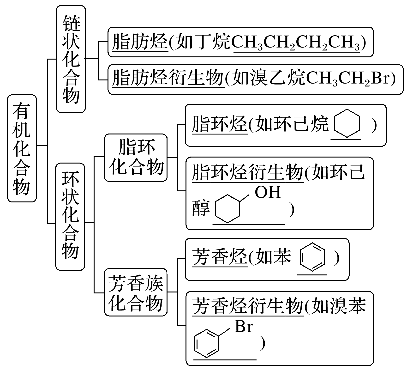 常见碳骨架分类及代表结构，全分支示意