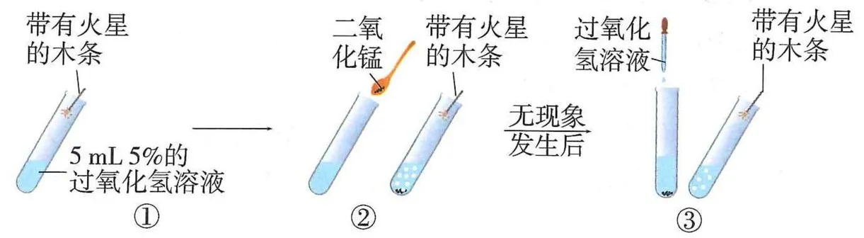 图1未加二氧化锰；图2加入二氧化锰；图3观察带火星木条