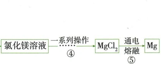 从海水母液到氢氧化镁氯化镁和镁的流程第3段，按原图从左到右