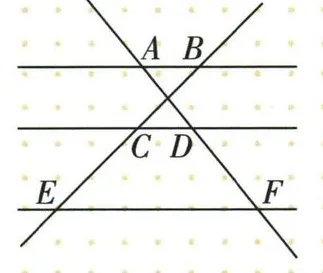 三条平行线AB、CD、EF截两条交叉直线,A、D、F在同一直线上