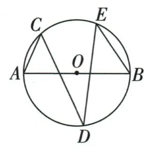 直径AB及圆上C、D、E，连接CD、ED、EB