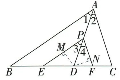 从D向PE与PF作垂线的辅助图
