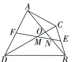 四边形ADBC的两对角线相交，E、F分别为BC、AD中点
