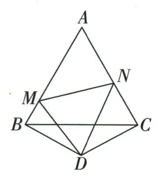 等边三角形ABC外有等腰三角形BDC，D处的角两边分别交AB、AC于M、N