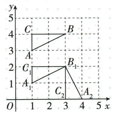 平移后的A₁B₁C₁与绕B₁旋转后的A₂B₁C₂