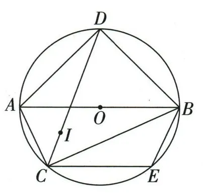 直径AB的圆内接三角形ABC，内心I所在的CI延长至圆上D