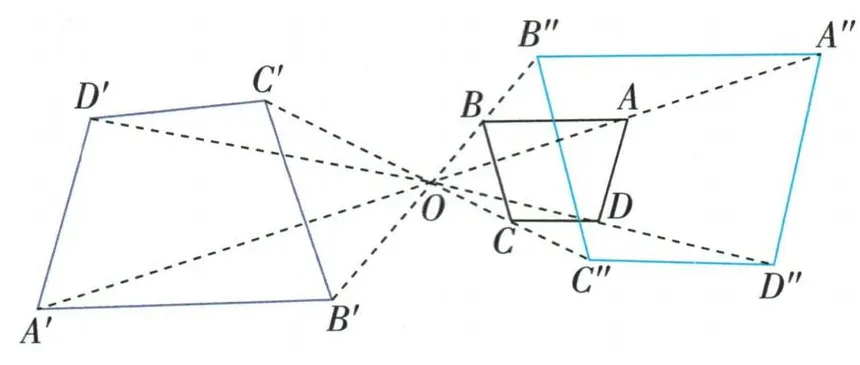 左侧为异侧二倍像A′B′C′D′，右侧为同侧二倍像A″B″C″D″