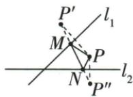 同一点P关于两轴的像P′、P″及按顺序的交点M、N