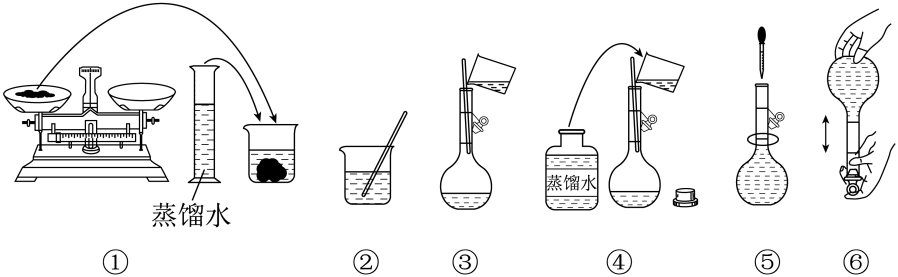 原题完整配制流程:①称量、②溶解、③转移、④洗涤、⑤定容、⑥摇匀